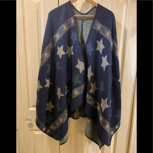 NWOT Navy Blue and Grey Reversible Shawl/ Wrap/Poncho/Cape